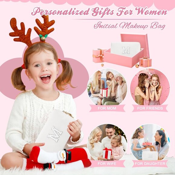 Bride Gifts – Personalized Initial Makeup Bag with Pearl Rhinestone Patch, Prepp - Picture 5 of 7